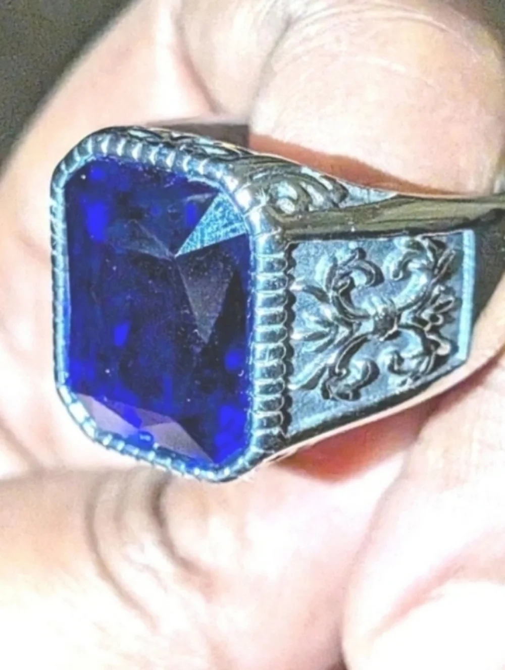 Retro Viking 5ct Lab Created Blue Sapphire Men's Ring 14k Silver Plated Sz 13